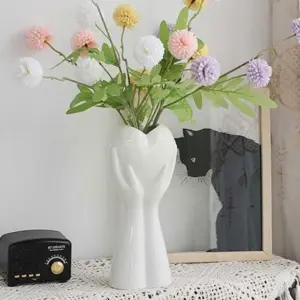 Minimalist Romantic Pottery Holding Heart Hand Vase - 