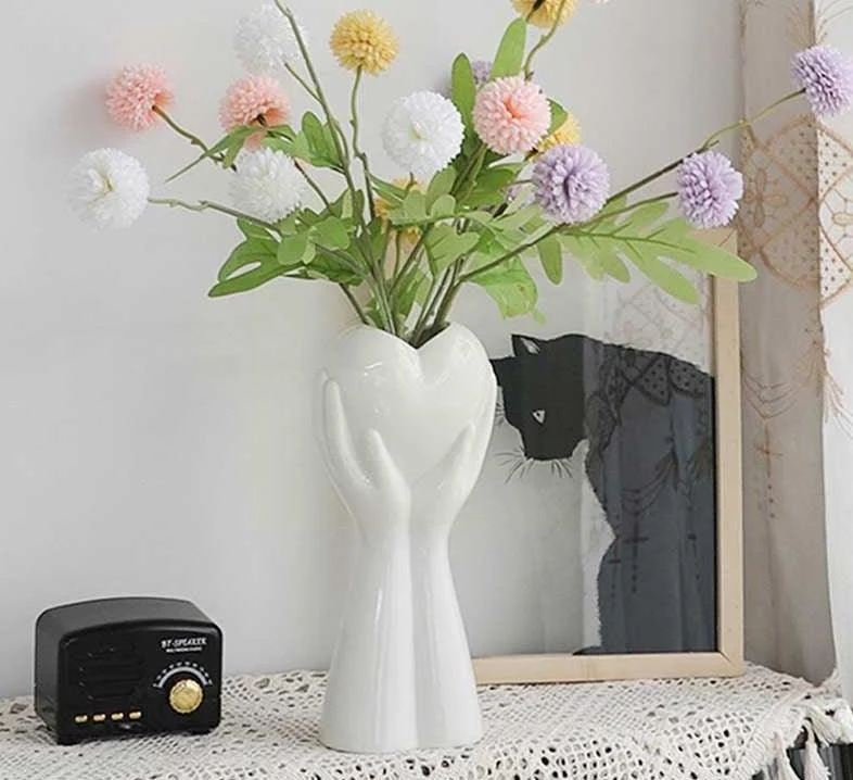 Minimalist Romantic Pottery Holding Heart Hand Vase -