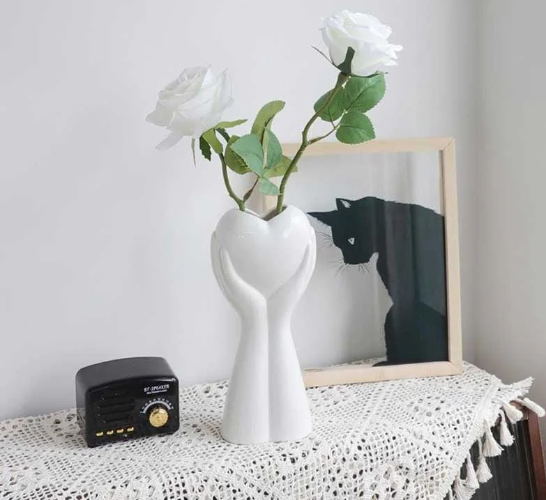 Minimalist Romantic Pottery Holding Heart Hand Vase -