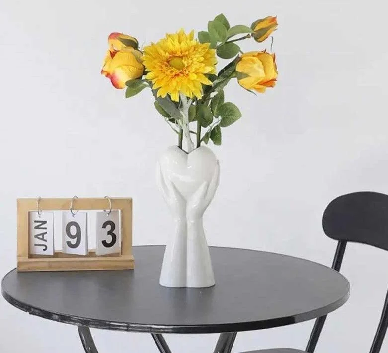 Minimalist Romantic Pottery Holding Heart Hand Vase -