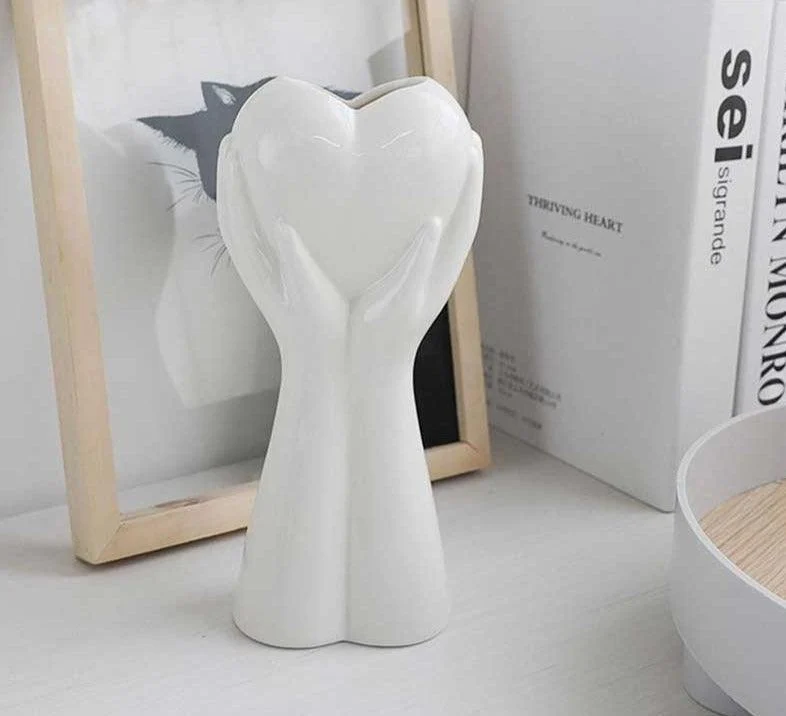 Minimalist Romantic Pottery Holding Heart Hand Vase -