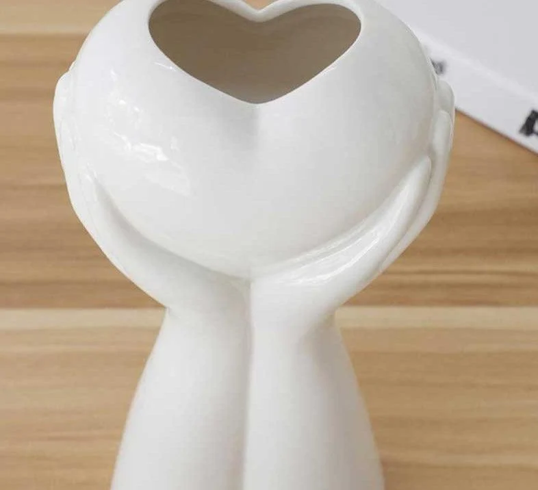 Minimalist Romantic Pottery Holding Heart Hand Vase -