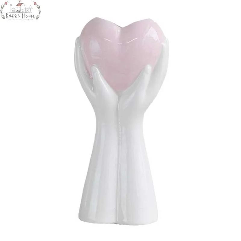 Minimalist Romantic Pottery Holding Heart Hand Vase -