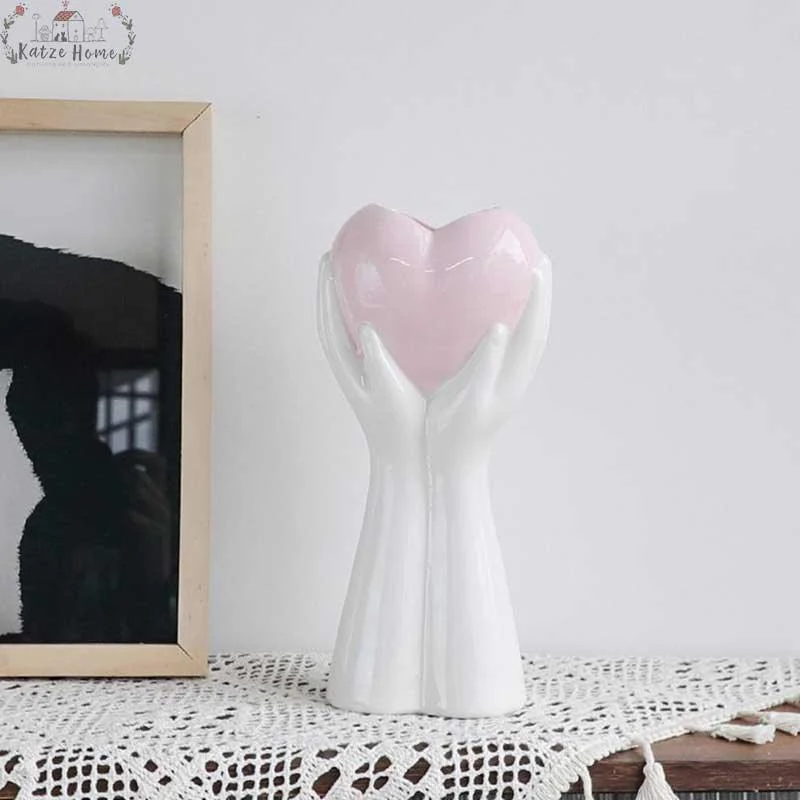 Minimalist Romantic Pottery Holding Heart Hand Vase -