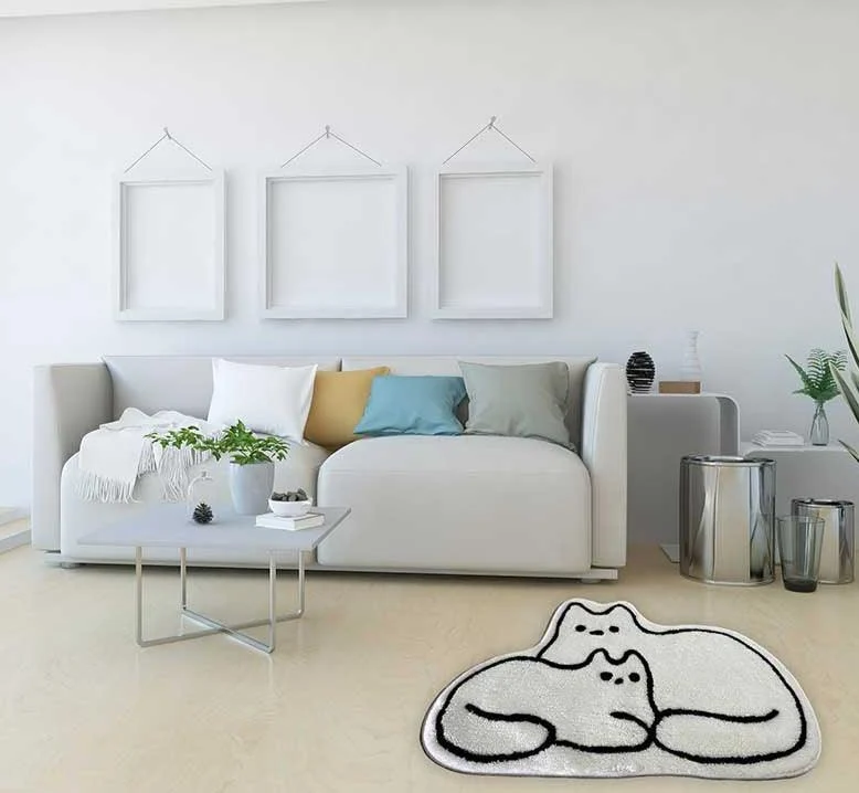 Minimalist Ultra Soft Fluffy White Cat Shaped Rug -