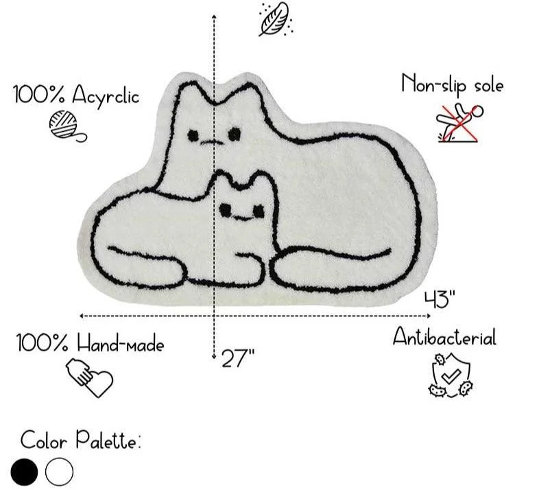 Minimalist Ultra Soft Fluffy White Cat Shaped Rug -