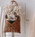 Minimalist Wall Hanging Woven Bamboo Basket with Floral Bouquet