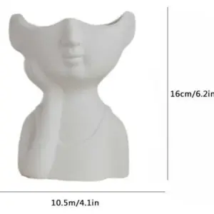 Minimalist White Ceramic Lady Face Planter - 