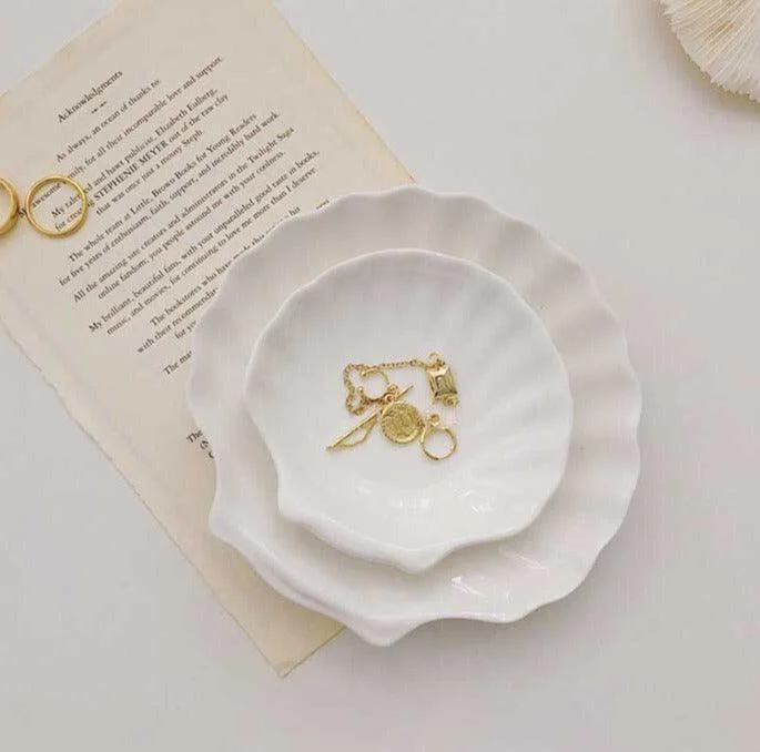 Minimalist White Ceramic Shell Jewelry Dish -