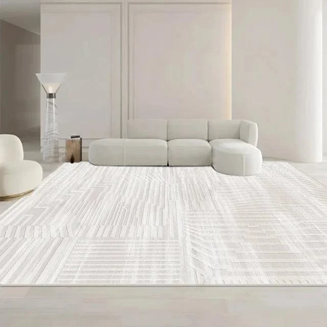 Minimalist White Gray Large Area Rug Carpet Refreshing Bedroom -