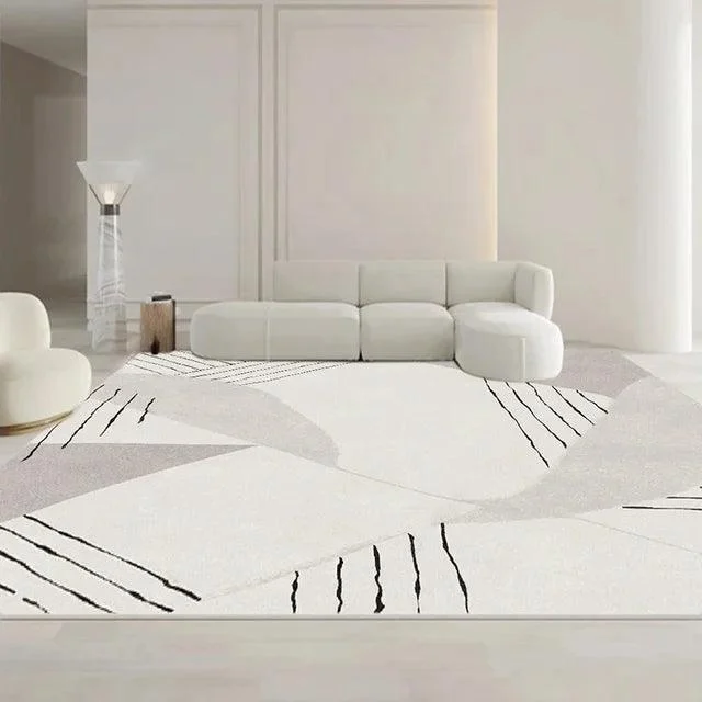 Minimalist White Gray Large Area Rug Carpet Refreshing Bedroom -