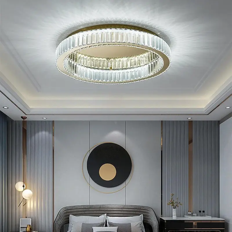 ModernCircleGoldCrystalCeilingLight