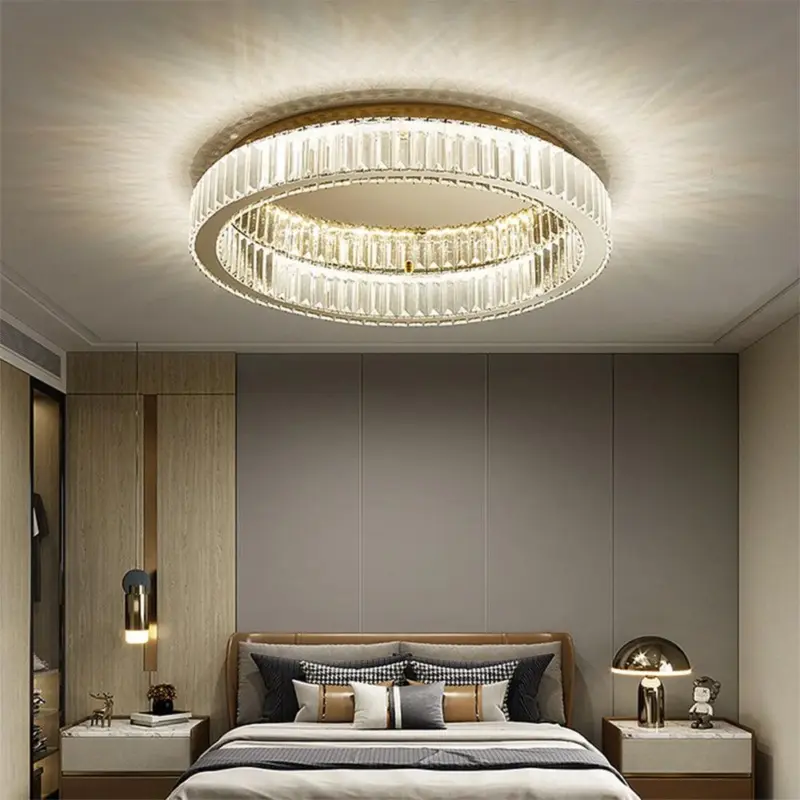 ModernCircleGoldCrystalCeilingLight