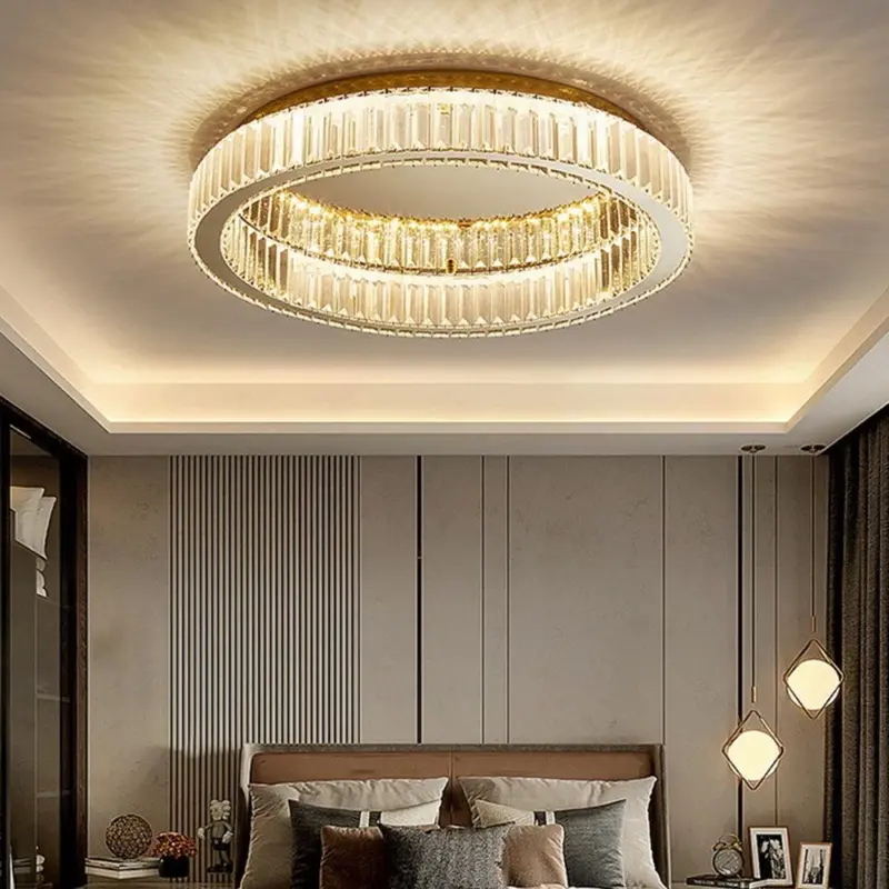 ModernCircleGoldCrystalCeilingLight