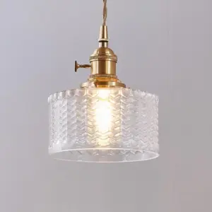 Modern Short Cylinder Pendant Lamp with Knob in Brass