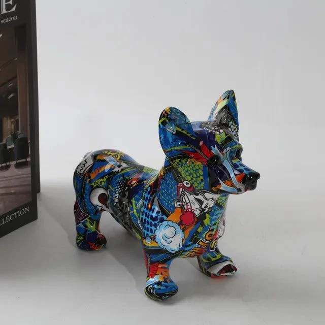 Modern Art Graffiti Corgi Dog Painting Resin Crafts Sculptures and Statues Crafts Gift -