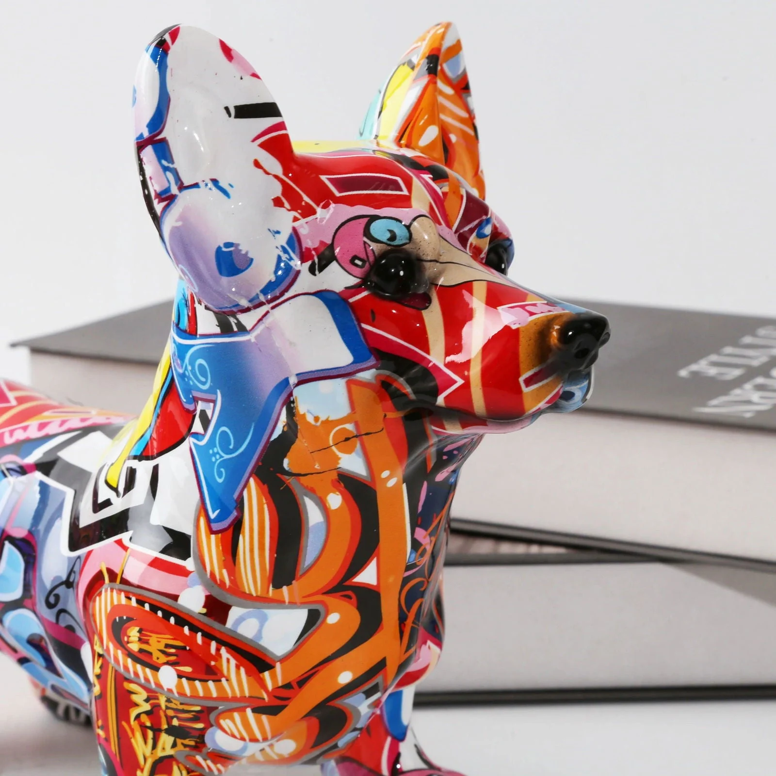 Modern Art Graffiti Corgi Dog Painting Resin Crafts Sculptures and Statues Crafts Gift -