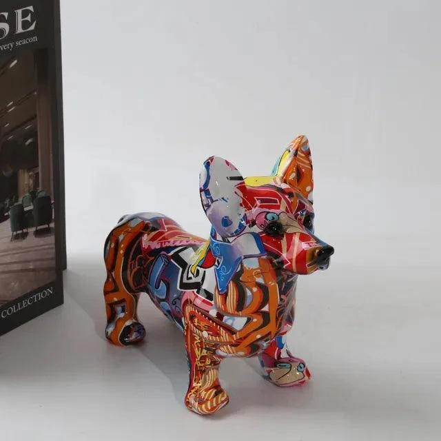 Modern Art Graffiti Corgi Dog Painting Resin Crafts Sculptures and Statues Crafts Gift -