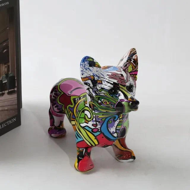 Modern Art Graffiti Corgi Dog Painting Resin Crafts Sculptures and Statues Crafts Gift -