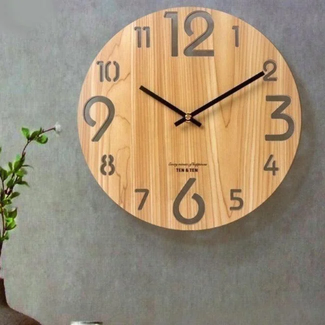 Modern Battery Operated Silent Wall Clock 10 Inches Wood Textured -