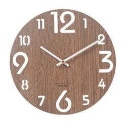 Modern Battery Operated Silent Wall Clock 10 Inches Wood Textured -