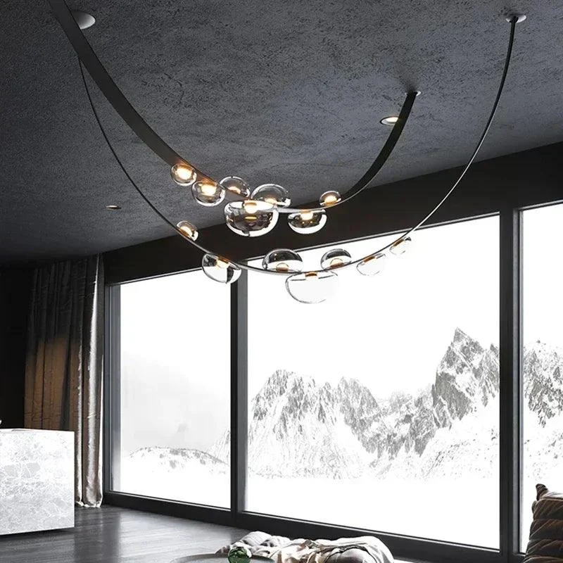 Modern Black Glass Led Lighting Pendant for Living Dining Room Chandelier Indoor -