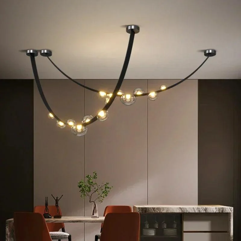 Modern Black Glass Led Lighting Pendant for Living Dining Room Chandelier Indoor -