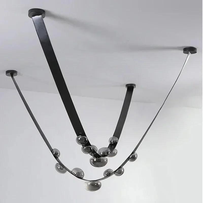 Modern Black Glass Led Lighting Pendant for Living Dining Room Chandelier Indoor -
