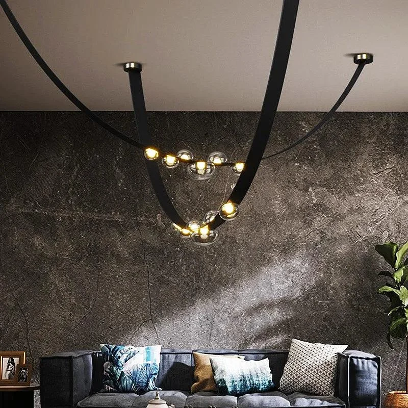 Modern Black Glass Led Lighting Pendant for Living Dining Room Chandelier Indoor -