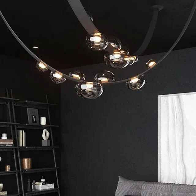Modern Black Glass Led Lighting Pendant for Living Dining Room Chandelier Indoor -