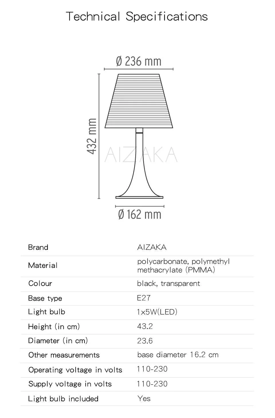 Modern Black Transparent Table Lamp Lighting Acrylic For Living Room -