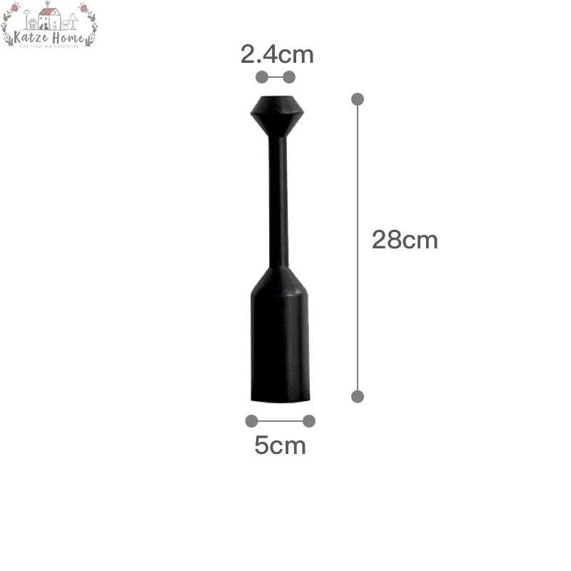 Modern Black Wood Tapered Candle Holder -