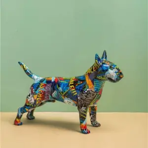 Modern Bullterrier Painted Sculptures and Statues Office Decor Resin Crafts