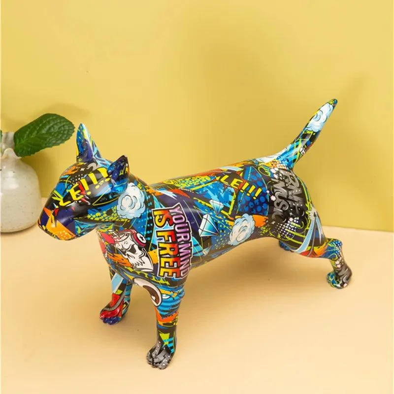 Modern Bullterrier Painted Sculptures and Statues Office Decor Resin Crafts -