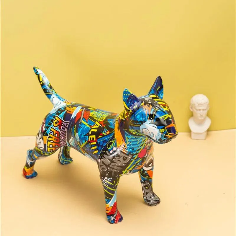 Modern Bullterrier Painted Sculptures and Statues Office Decor Resin Crafts -