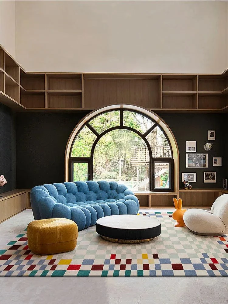 Modern Checkered Rug Carpet Soft for Balcony Home Decoration -