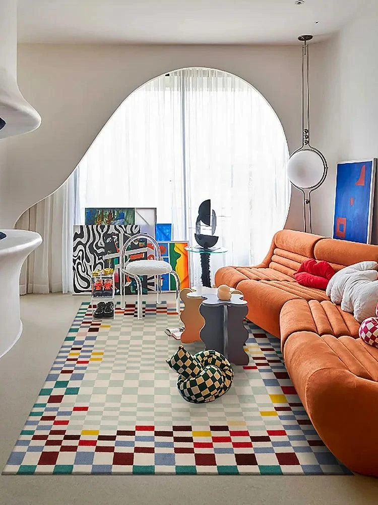 Modern Checkered Rug Carpet Soft for Balcony Home Decoration -