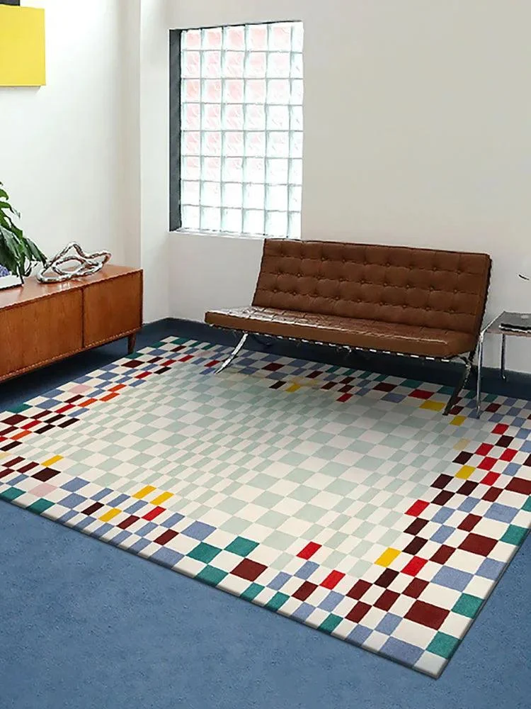 Modern Checkered Rug Carpet Soft for Balcony Home Decoration -