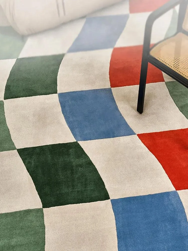 Modern Checkered Rug Carpet Soft for Balcony Home Decoration -