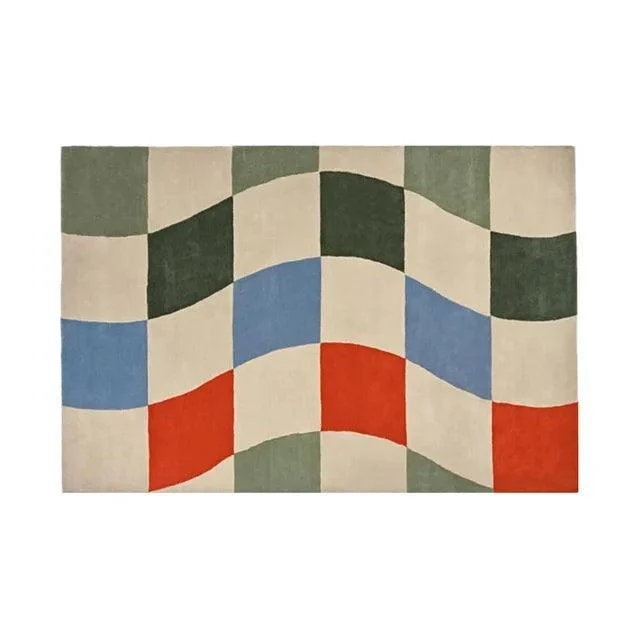 Modern Checkered Rug Carpet Soft for Balcony Home Decoration -