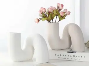 Modern Cream Ceramic Twisted Squiggle Vase