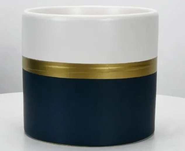 Modern Flower Pot with Gold Rim -