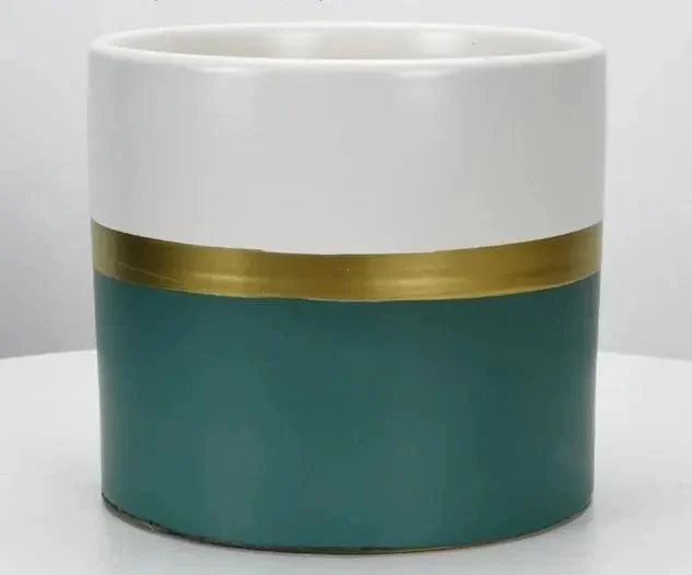 Modern Flower Pot with Gold Rim -