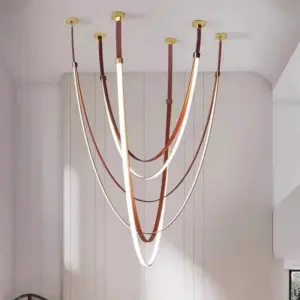 Modern Gold Long Strip Belt Pendant Lighting Dining Living Room Villa Chandelier Indoor