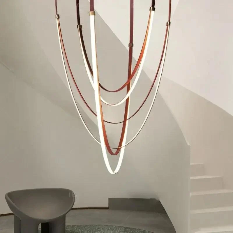 Modern Gold Long Strip Belt Pendant Lighting Dining Living Room Villa Chandelier Indoor -