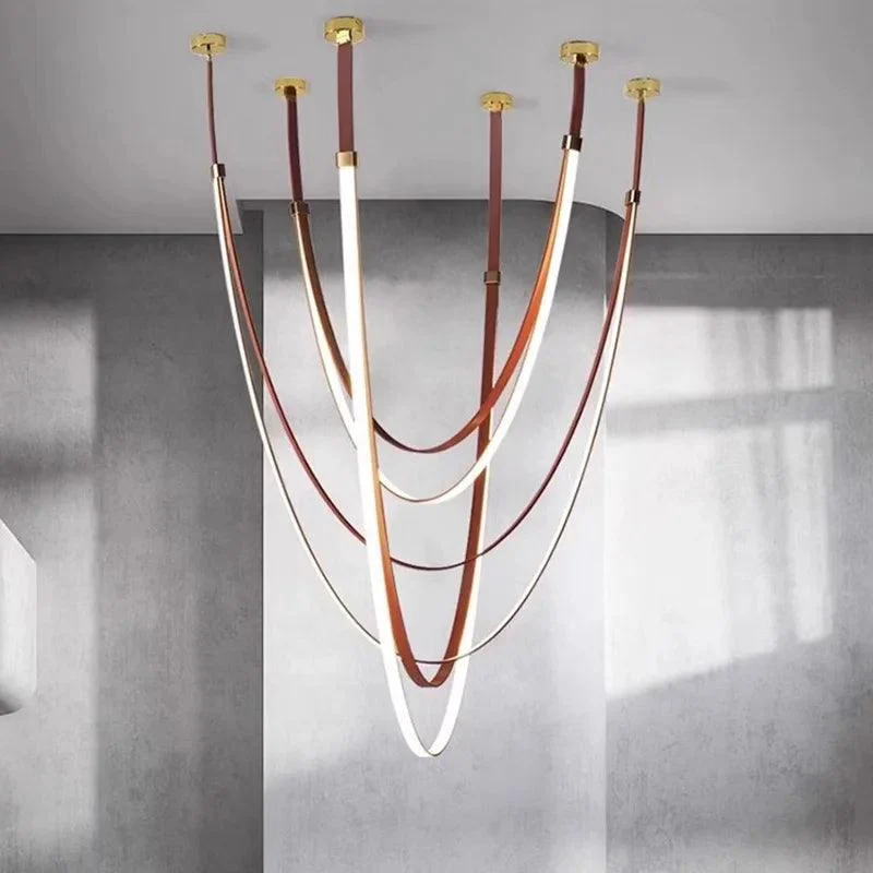 Modern Gold Long Strip Belt Pendant Lighting Dining Living Room Villa Chandelier Indoor -