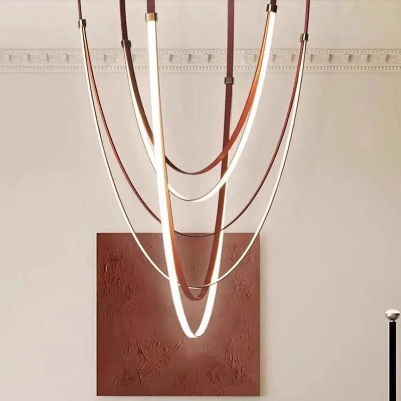 Modern Gold Long Strip Belt Pendant Lighting Dining Living Room Villa Chandelier Indoor -