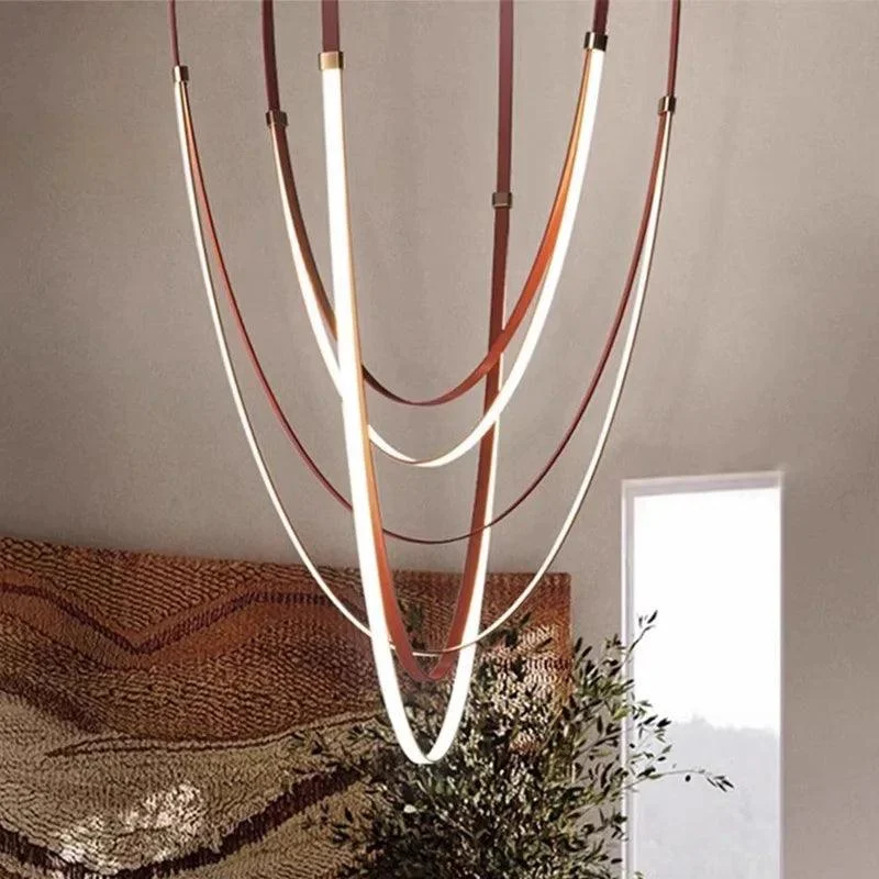 Modern Gold Long Strip Belt Pendant Lighting Dining Living Room Villa Chandelier Indoor -