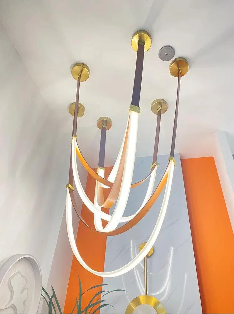 Modern Gold Long Strip Belt Pendant Lighting Dining Living Room Villa Chandelier Indoor -
