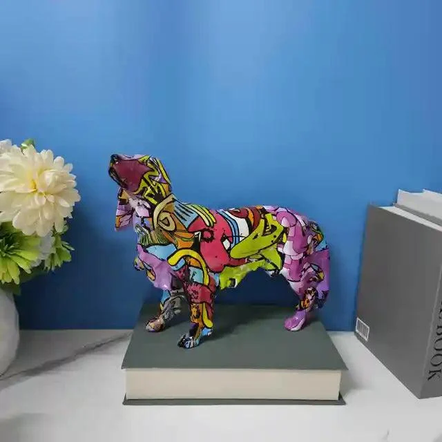 Modern Graffiti Painted Dachshund Dog Office Decoration Craft Sculptures and Statues -